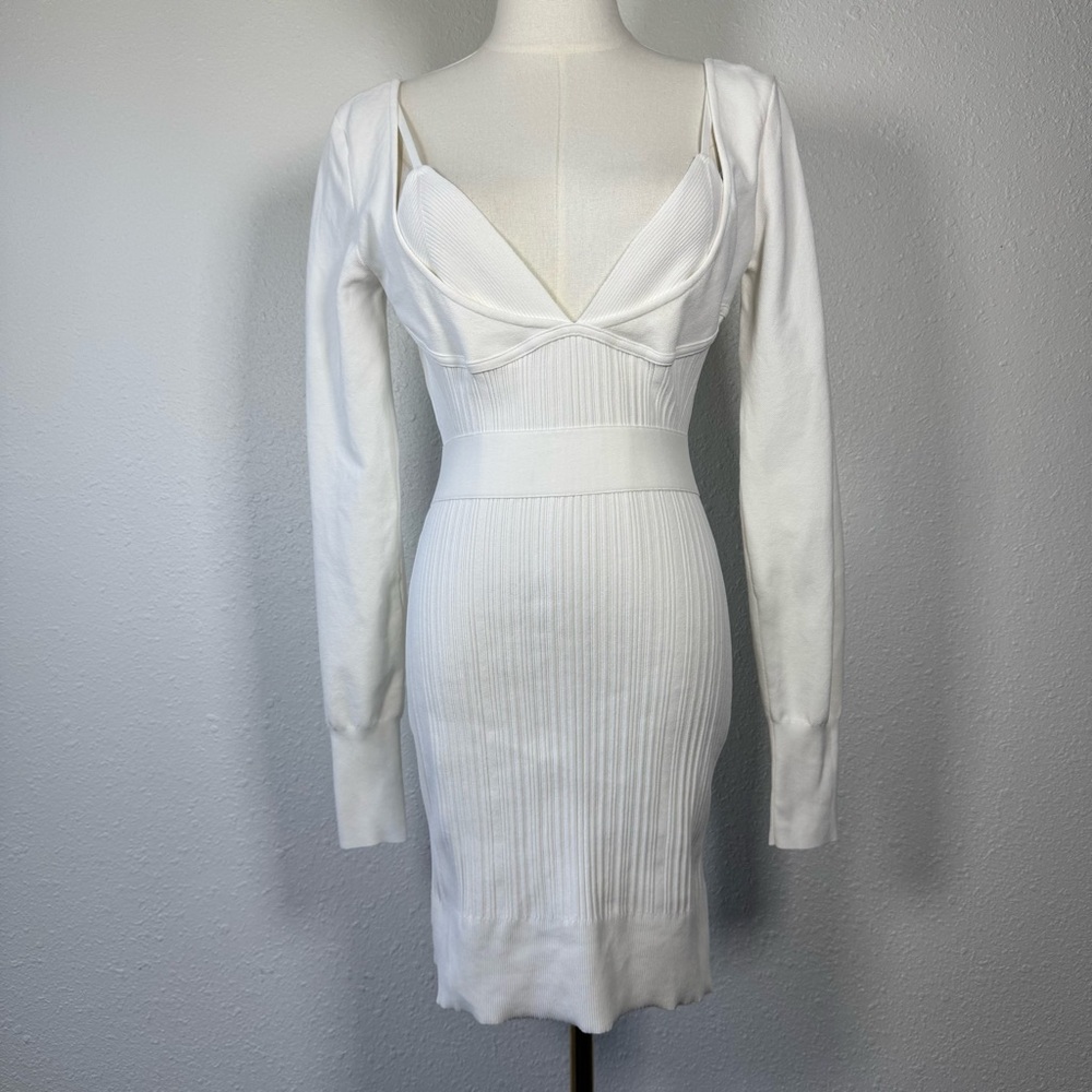Herve Leger women’s cutout v neck open back bandage mini long sleeve dress XS/S